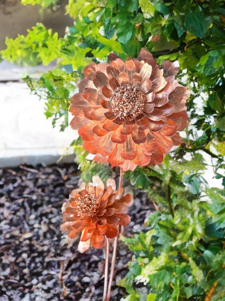 Handmade Pure Copper Zinnia Forever Flower 7 year anniversary gift Custom design artificial flower birthday new baby shower hand stamped art