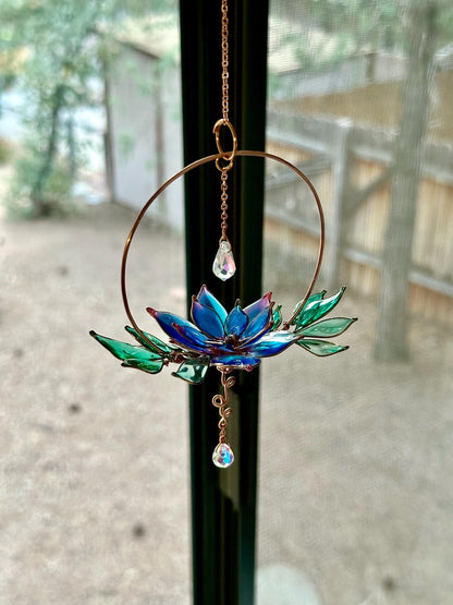 Window or Rear view Mirror Copper wire epoxy lotus flower car sun catcher grief and loss gift rainbow prism decor handmade loved one gift