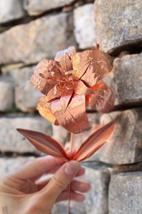 Pure Copper Stargazer Oriential Lilly Handmade Forever Flower 7 year anniversary gift Custom design artificial flower birthday shower metal