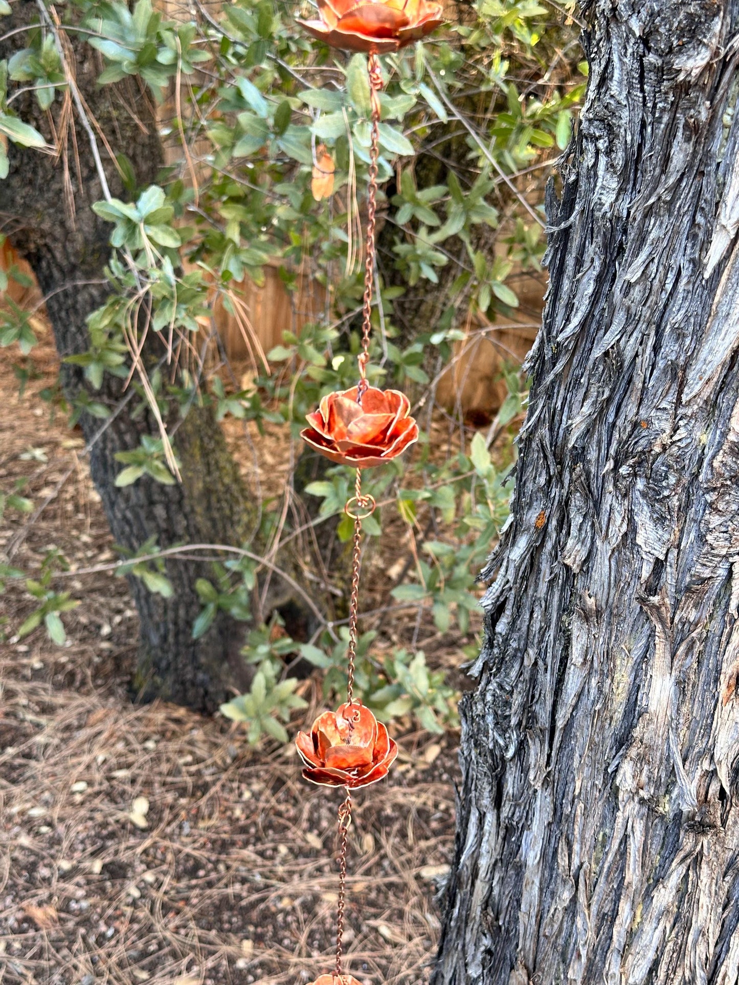 7 flower long Pure COPPER Lotus flower sun catcher rain chain Handmade wedding decor garden design boho gift porch metal art house warming