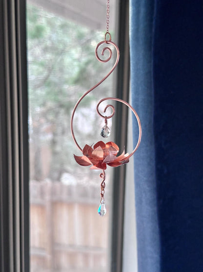 Pure Copper lotus flower and prism window dangle rear view mirror car decor copper wire wall art lotus flower garden decoration gift teacher