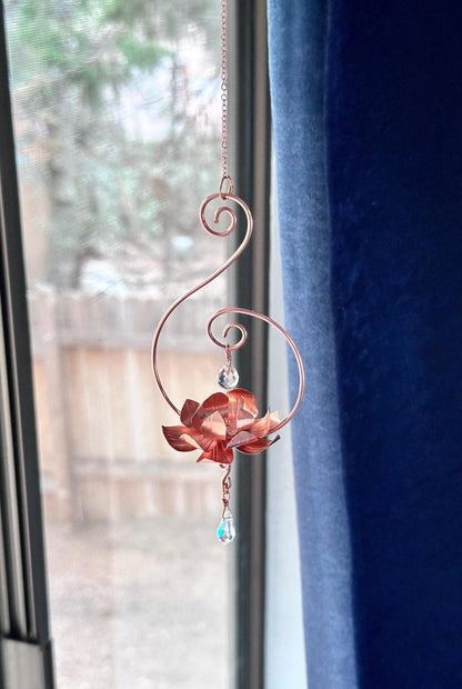 Pure Copper lotus flower and prism window dangle rear view mirror car decor copper wire wall art lotus flower garden decoration gift teacher