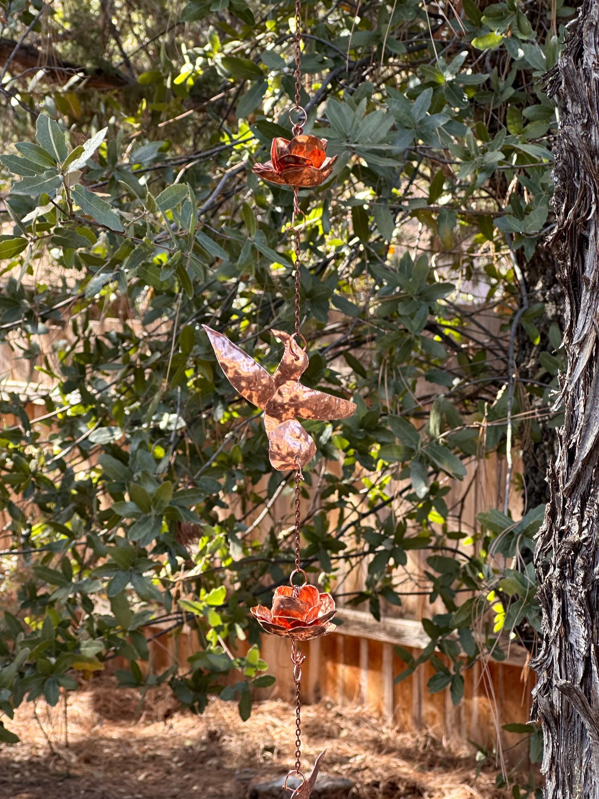 10 Copper lotus and hummingbird rainchain suncatcher porch decor garden dangle handmade Pure copper home gift porch decoration nature hang