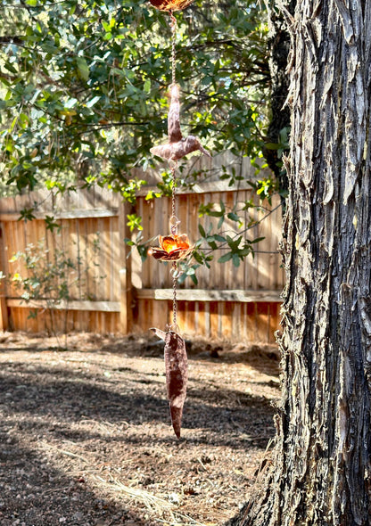 10 Copper lotus and hummingbird rainchain suncatcher porch decor garden dangle handmade Pure copper home gift porch decoration nature hang