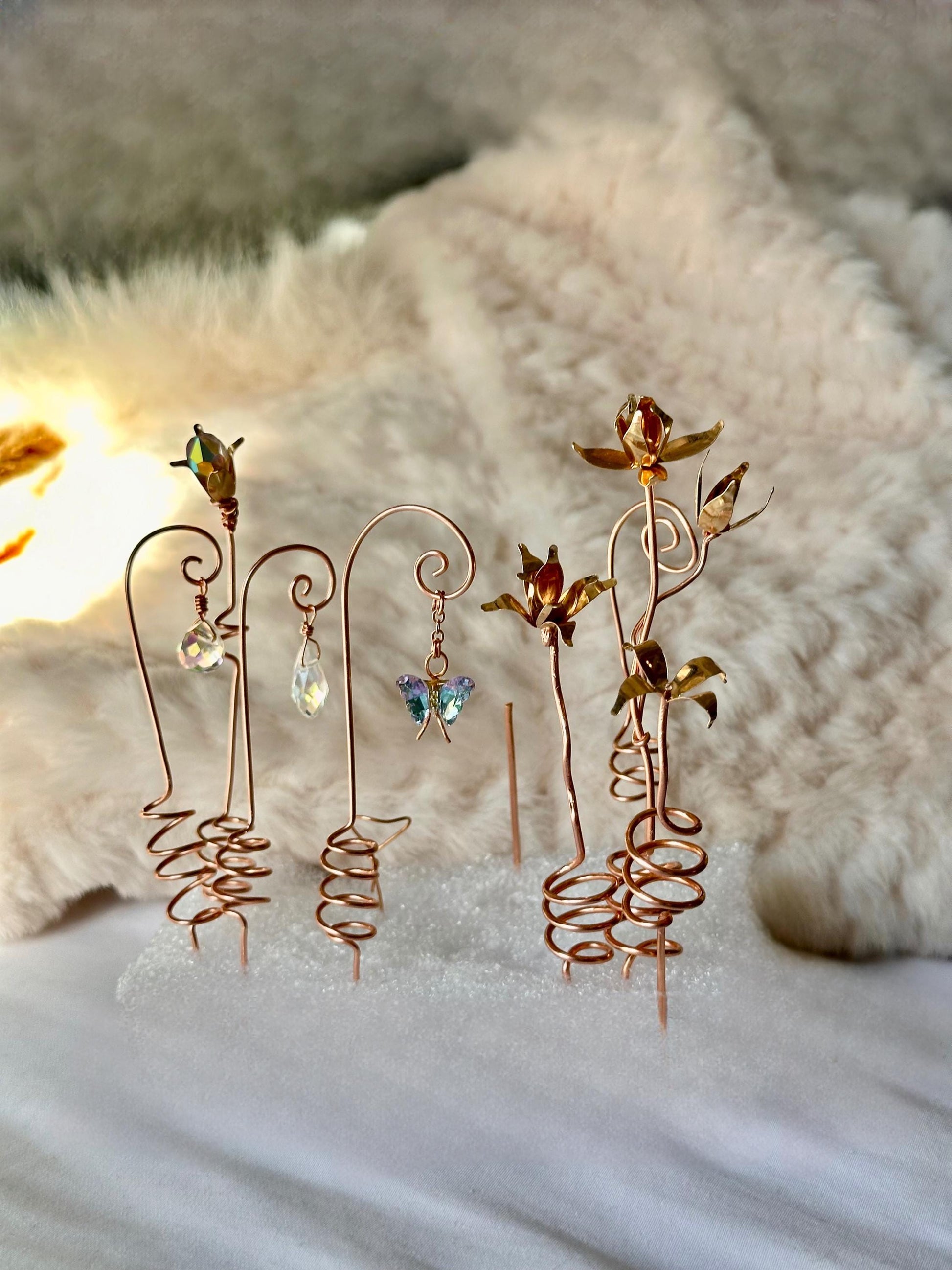 Mini succulent pot plant spikes garden decor plant stake for increased plant growth prisms handmade garden decor copper wire floral gift