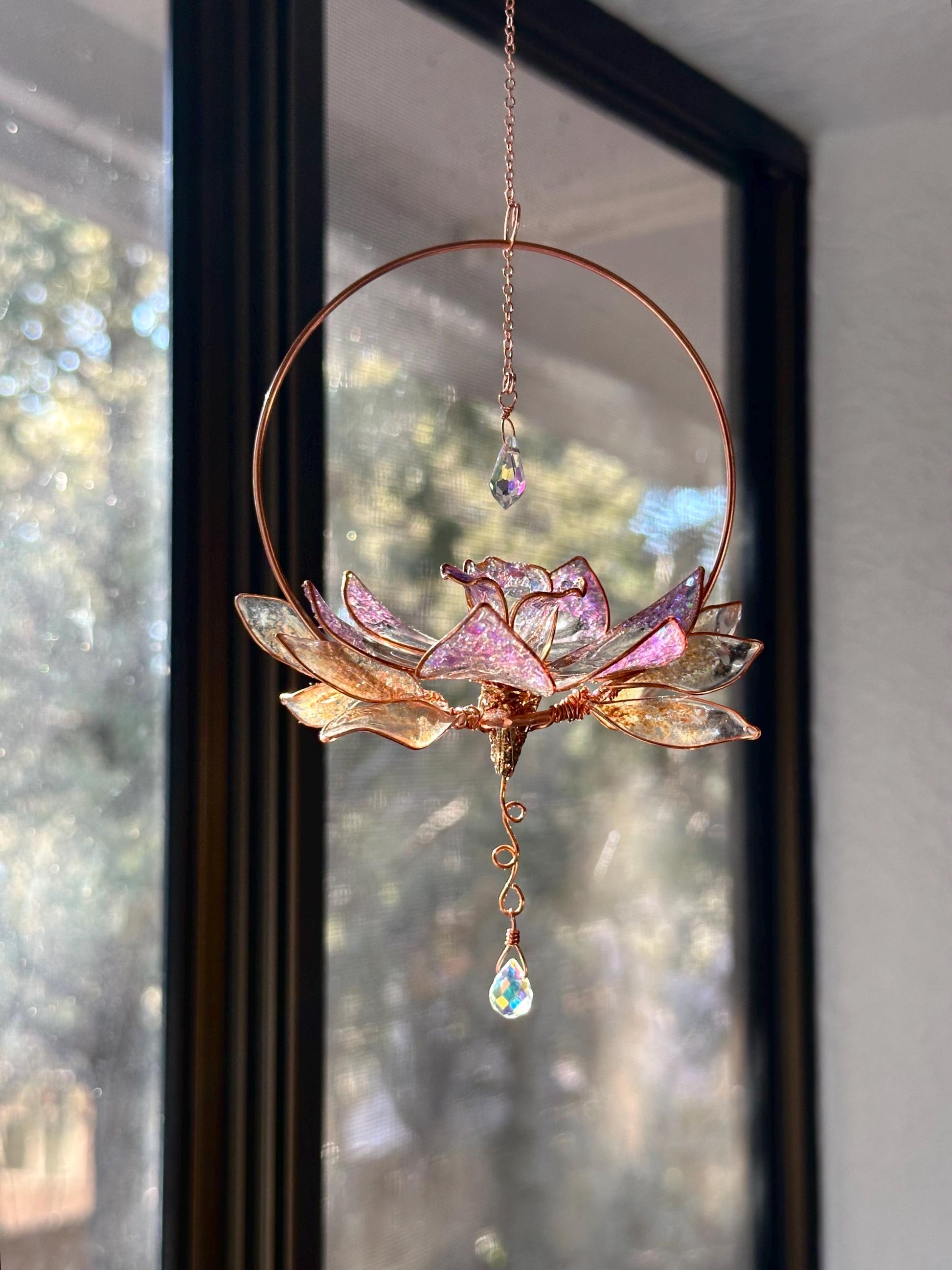 Holographic Daffodil Window suncatcher Copper wire and epoxy flower memorial grief gift holographic rainbow prism decor handmade unique gift