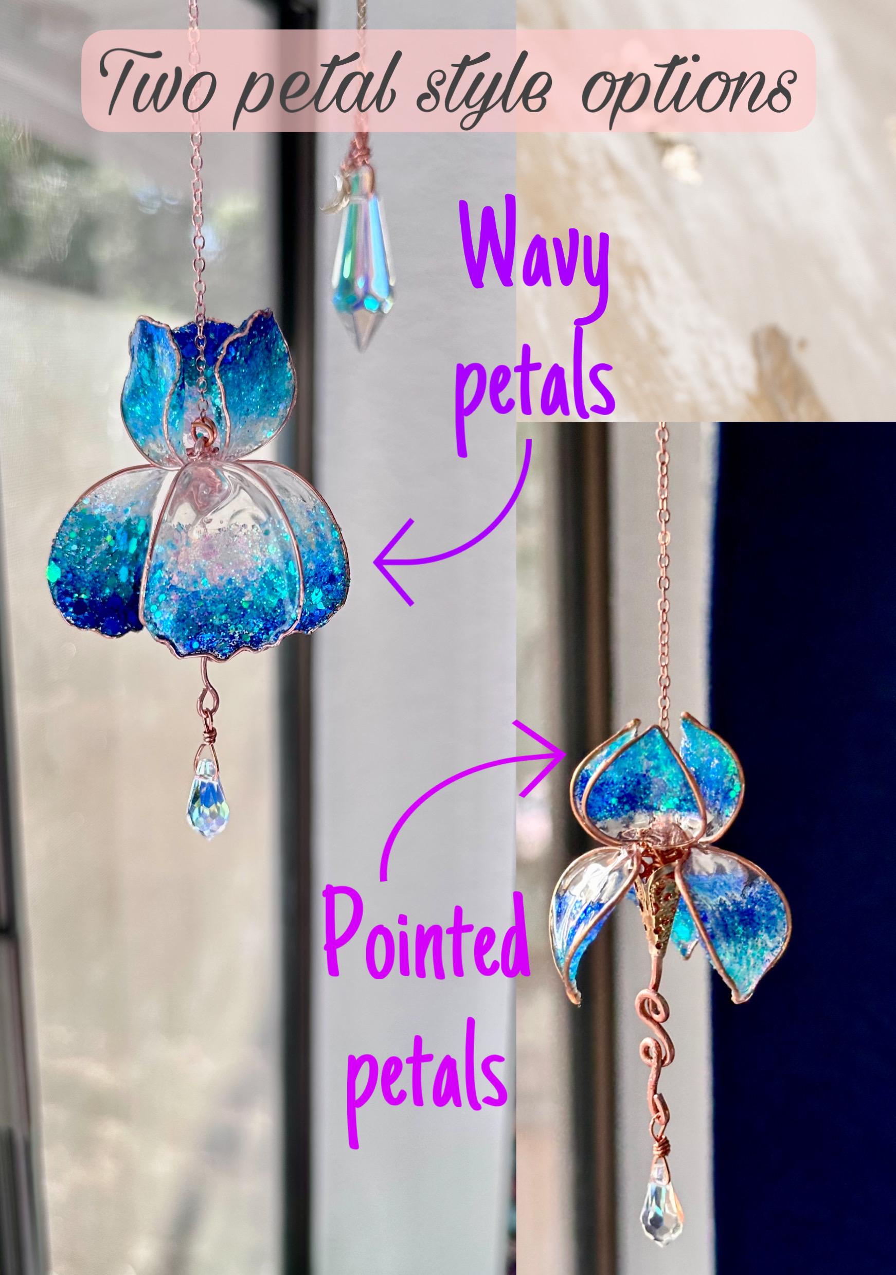 Rear view mirror Ocean Blue Ombre car Window sun catcher mini Copper wire and epoxy Iris flower dangle crystal rainbow prisms gift teacher