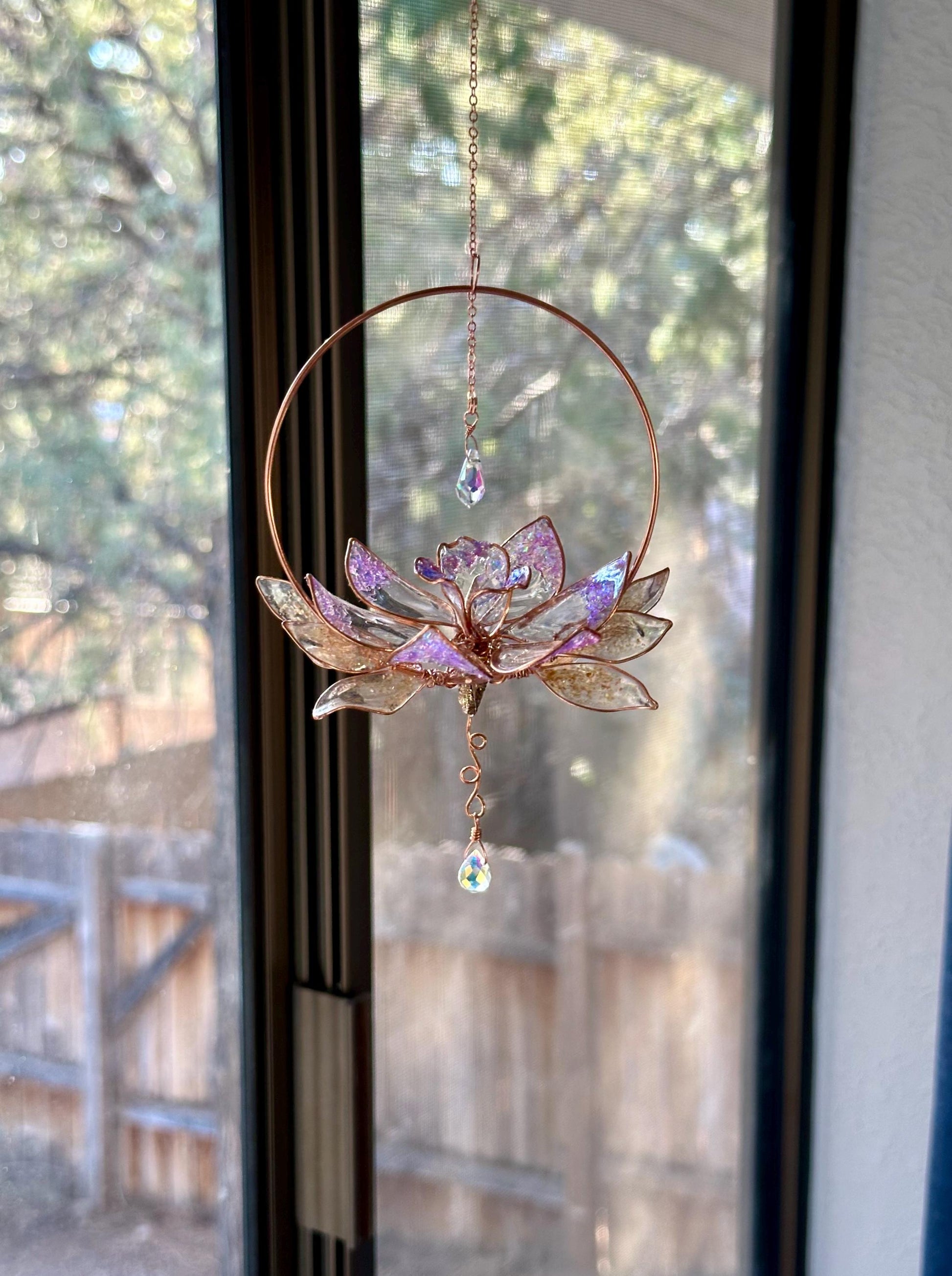 Holographic Daffodil Window suncatcher Copper wire and epoxy flower memorial grief gift holographic rainbow prism decor handmade unique gift