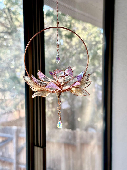 Holographic Daffodil Window suncatcher Copper wire and epoxy flower memorial grief gift holographic rainbow prism decor handmade unique gift