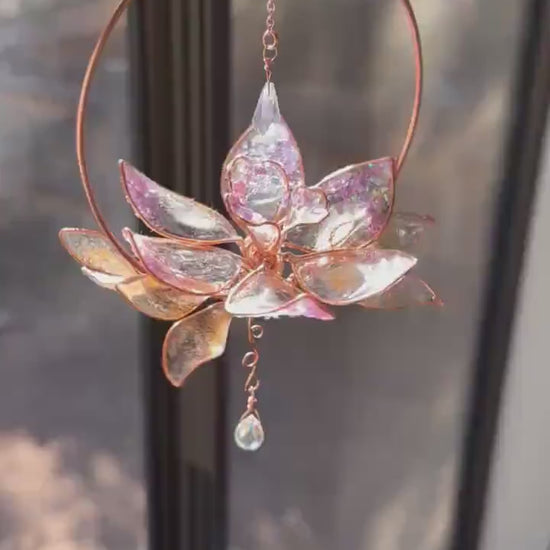 Holographic Daffodil Window suncatcher Copper wire and epoxy flower memorial grief gift holographic rainbow prism decor handmade unique gift