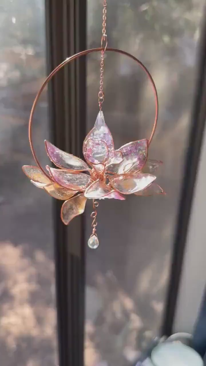 Holographic Daffodil Window suncatcher Copper wire and epoxy flower memorial grief gift holographic rainbow prism decor handmade unique gift